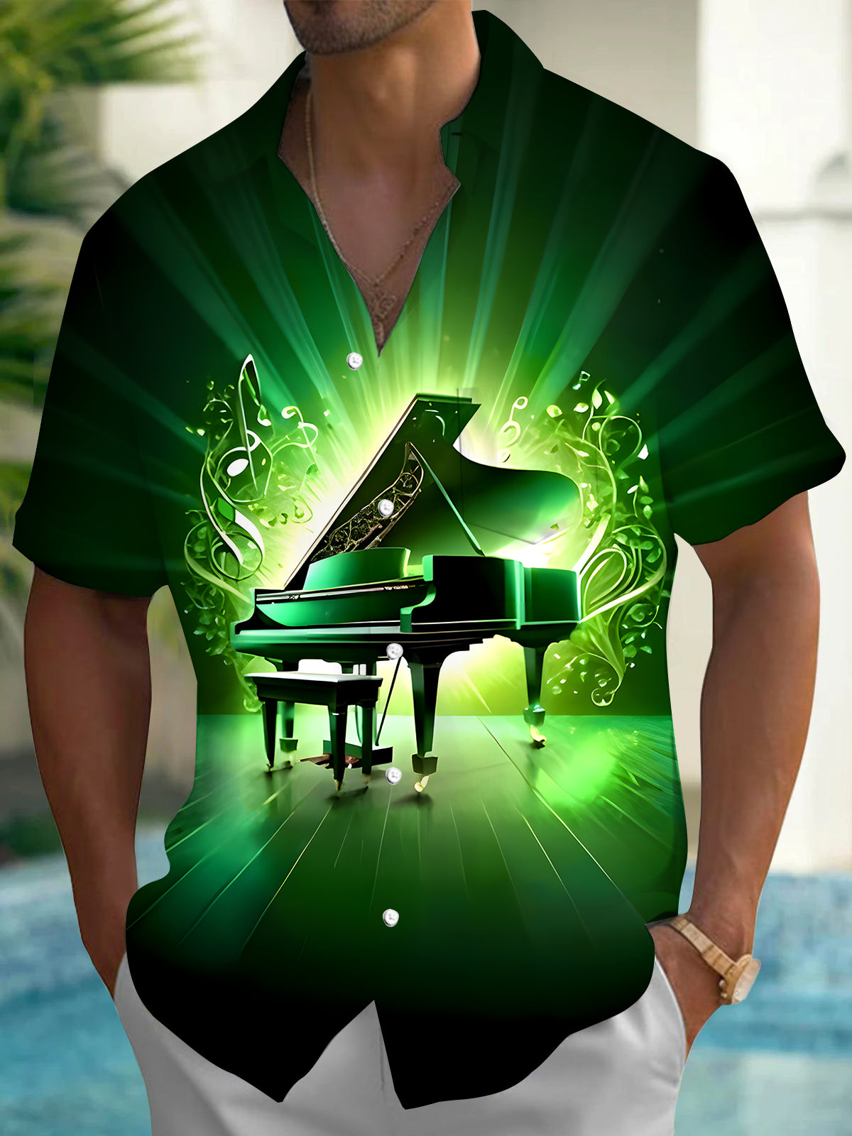 Piano Men's Pocket Short Sleeve Shirts