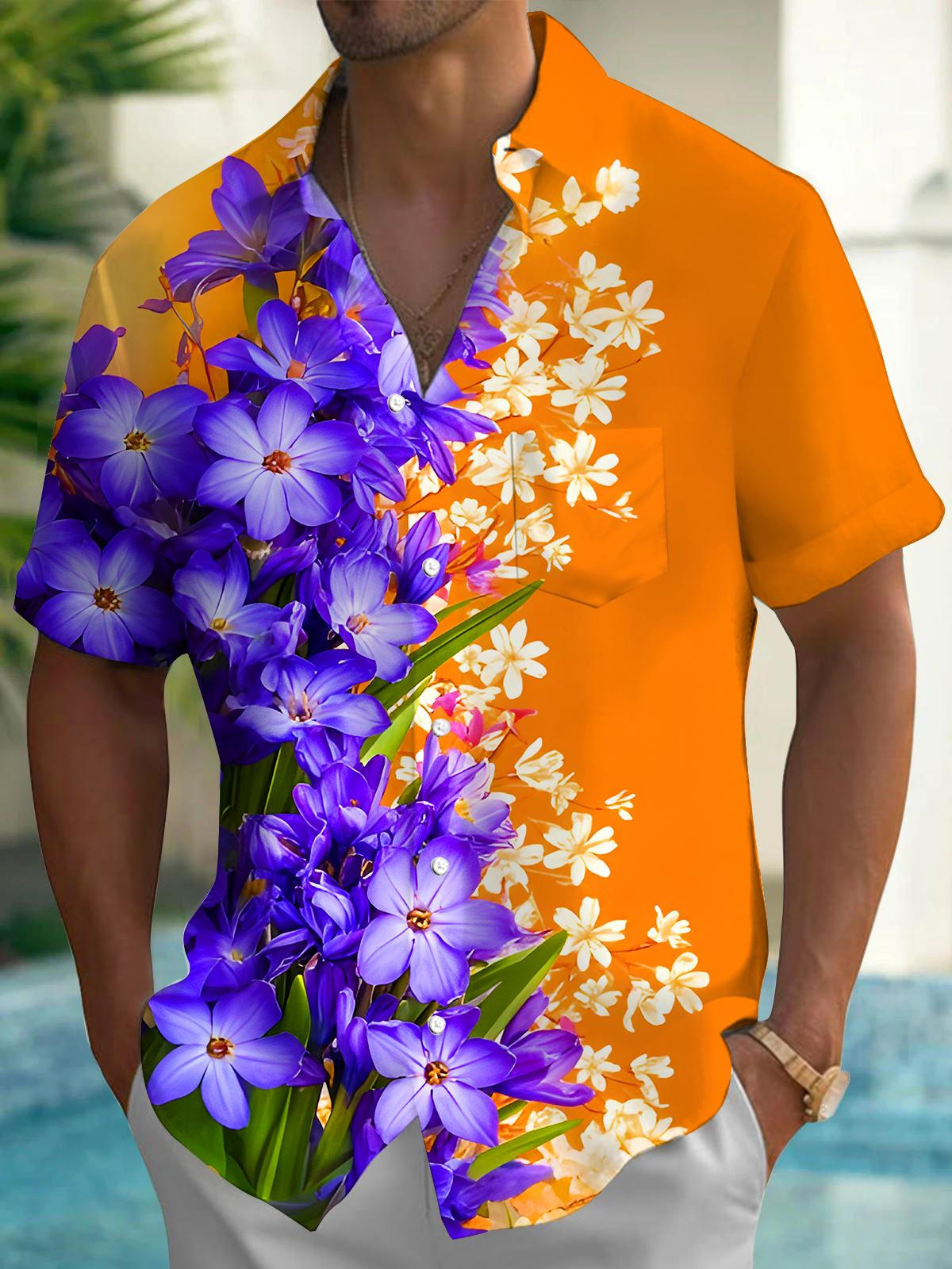 Floral Men's Pocket Short Sleeve Shirts