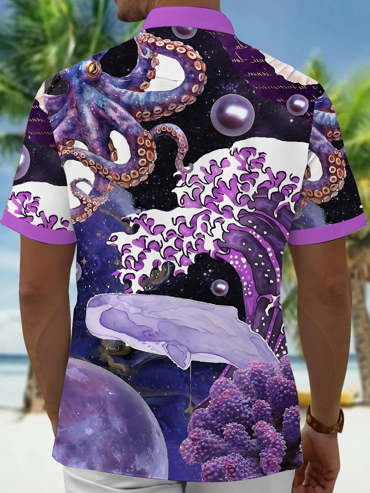 Marine Life Print Men's Pocket Short Sleeve Shirts