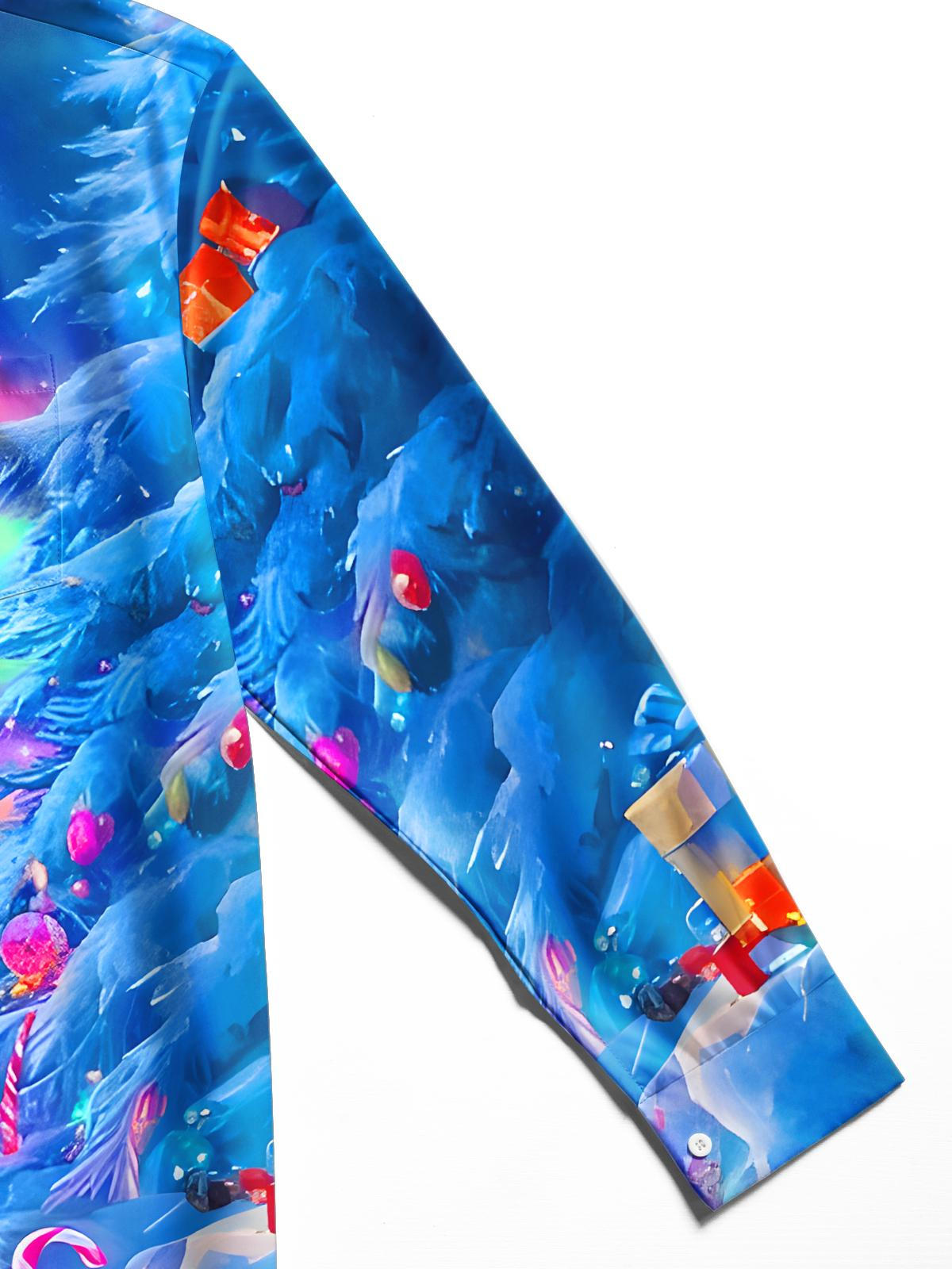 Winter Snow Aurora Polar Bear Gift Men's Pocket Long Sleeve Shirts