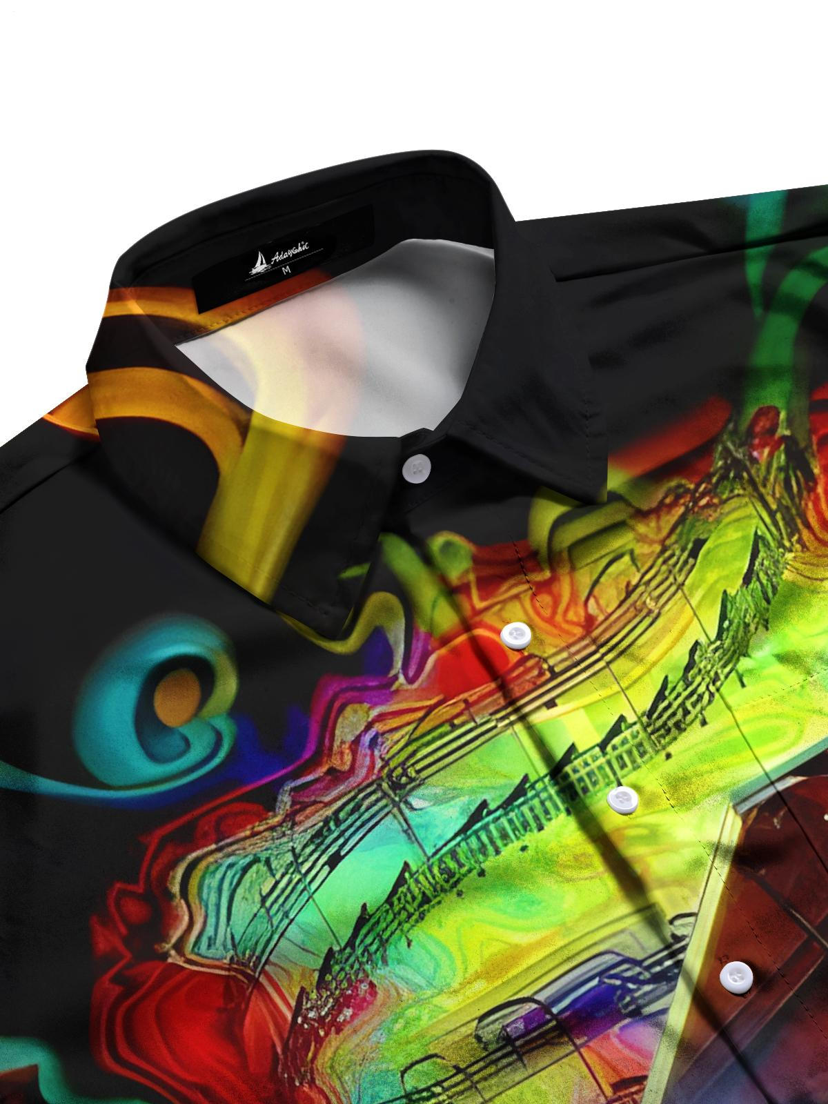 Piano Print Men's Pocket Short Sleeve Shirts