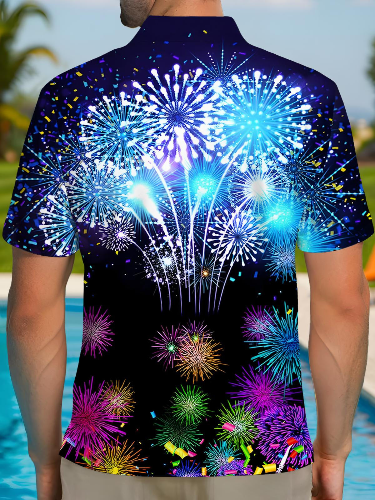 Fireworks Men's Short Sleeve Button Polo Shirt