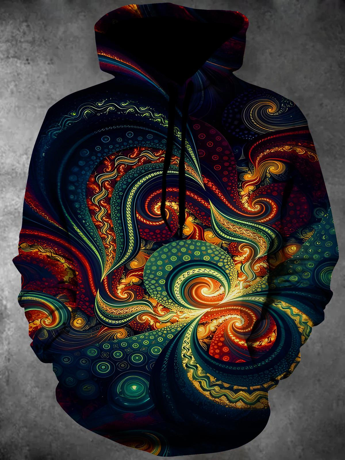 Abstract Geometry Long Sleeve Hooded Pocket Men's Top