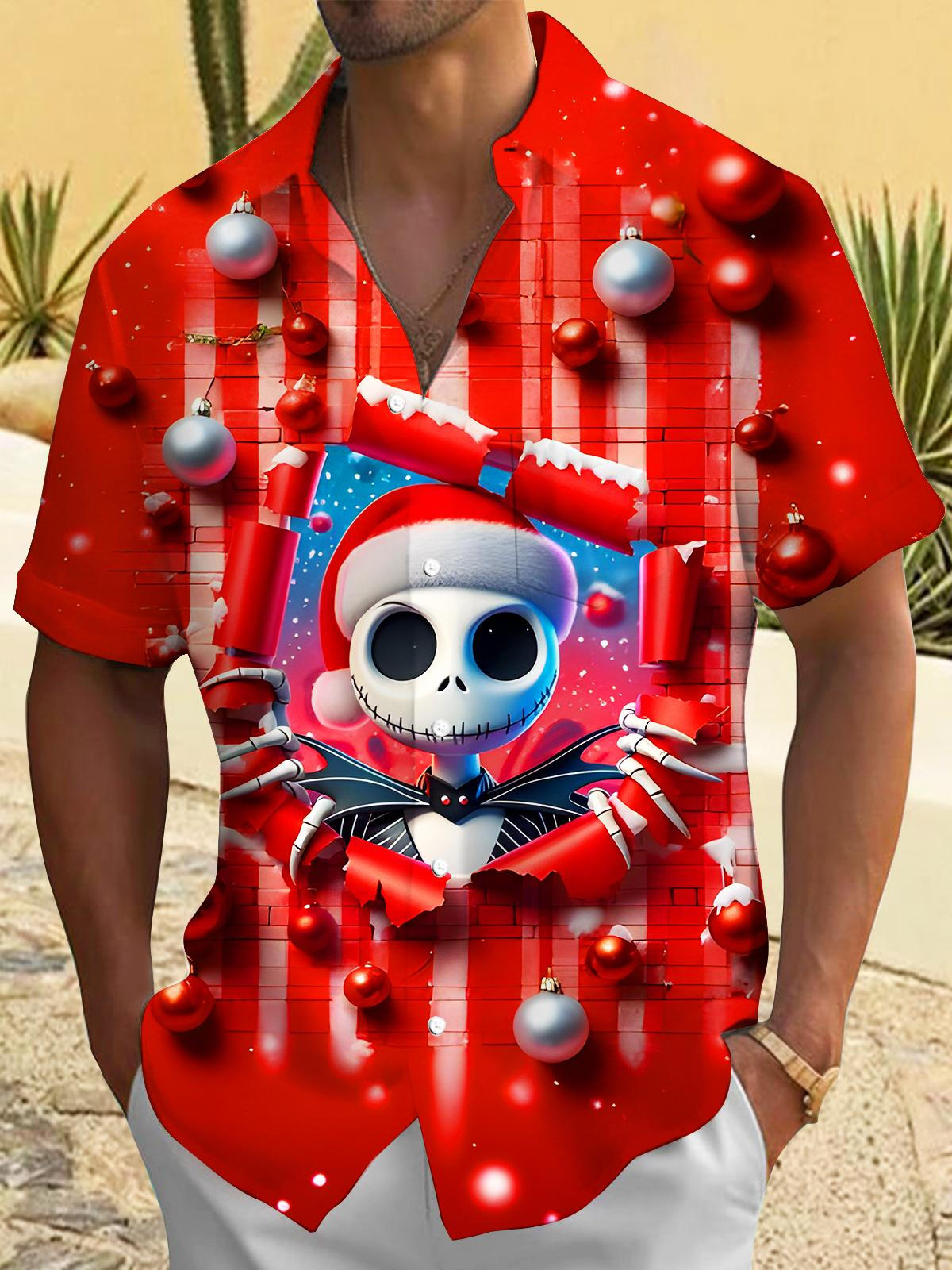 Fun Christmas Skull Xmas Men's Pocket Short Sleeve Shirts