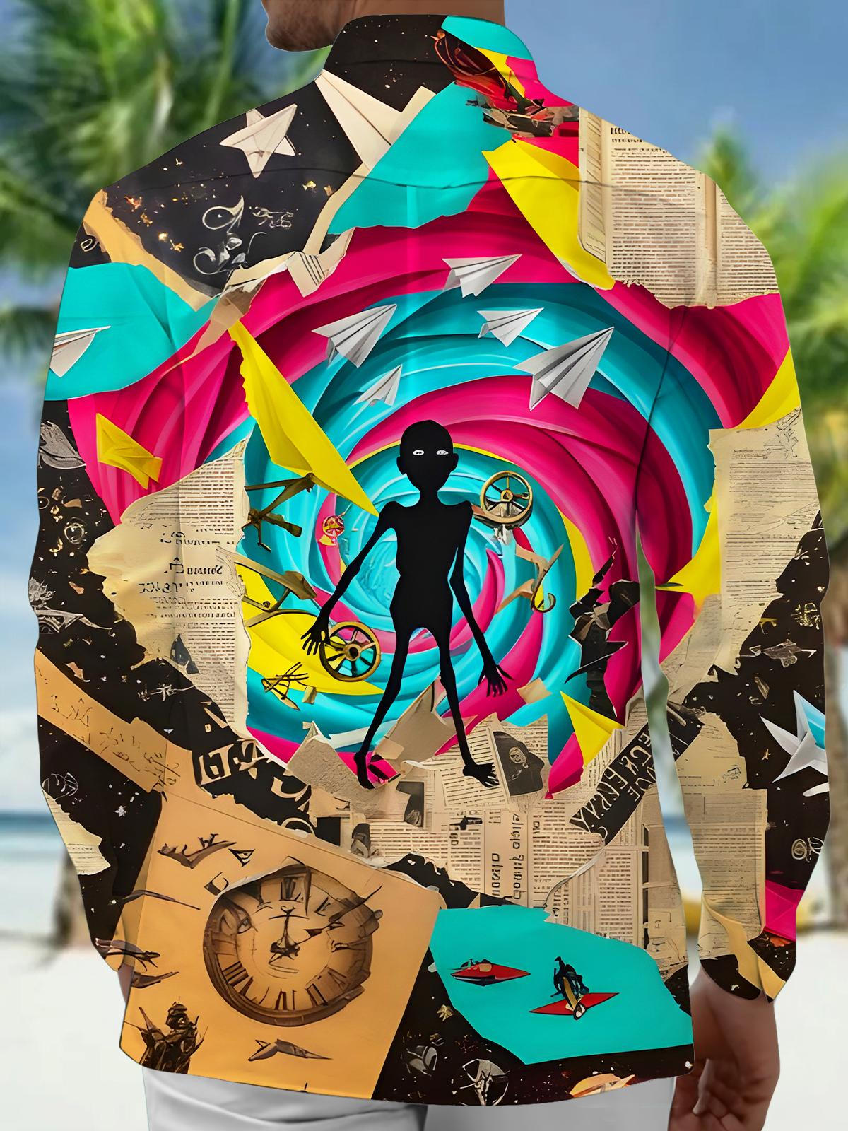 Fun Art Paper Airplane Swirl Men's Pocket Long Sleeve Shirts