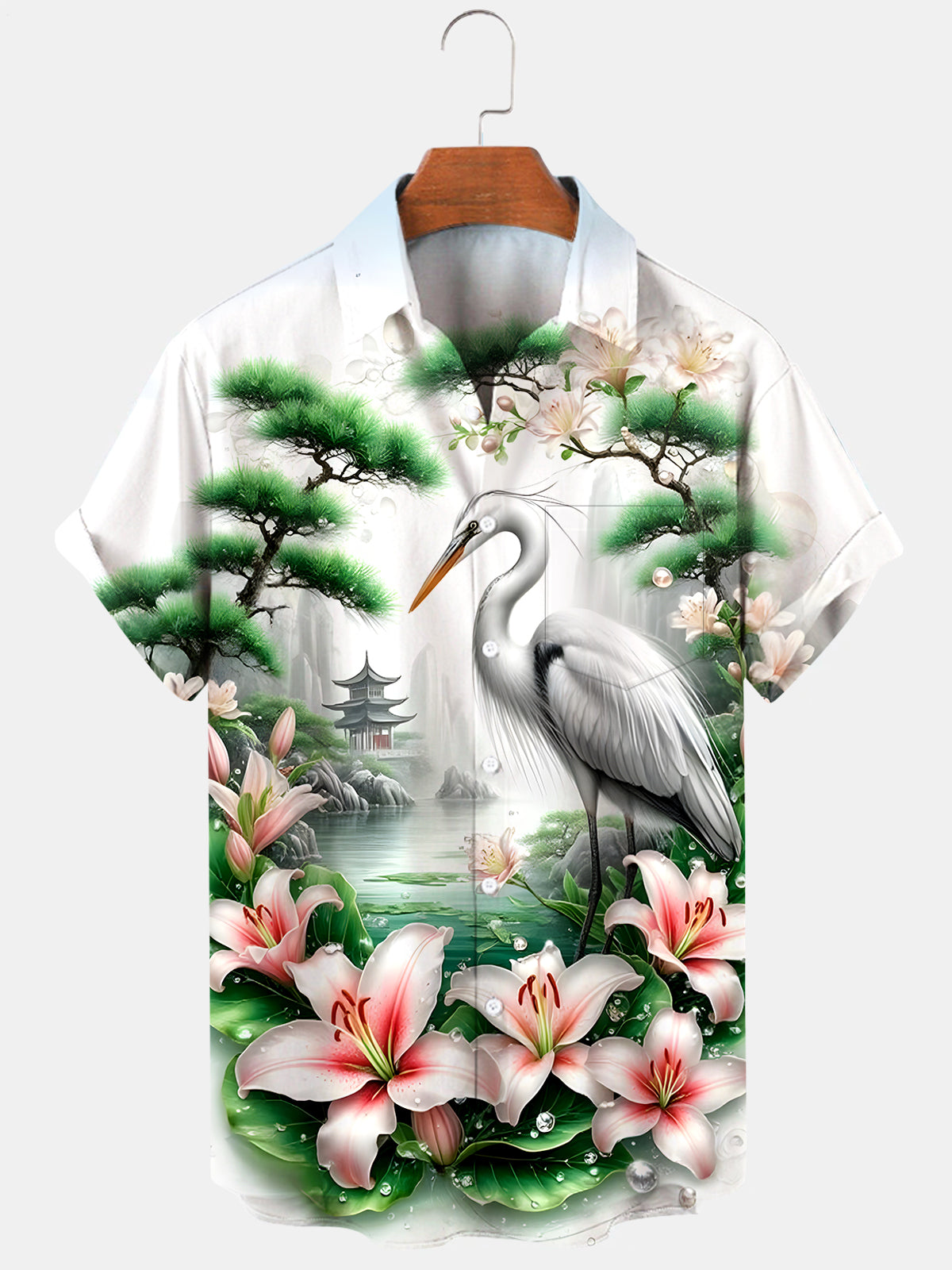 Crane Pine And Cypress Floral Men's Pocket Short Sleeve Shirts