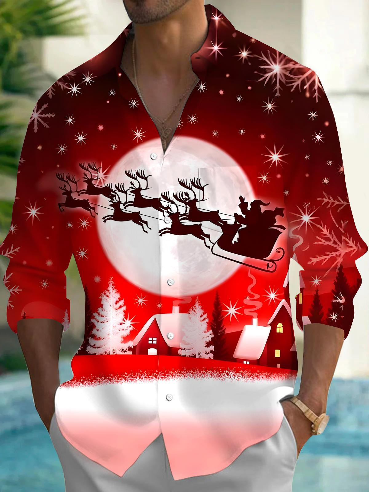 Christmas Men's Pocket Long Sleeve Shirts