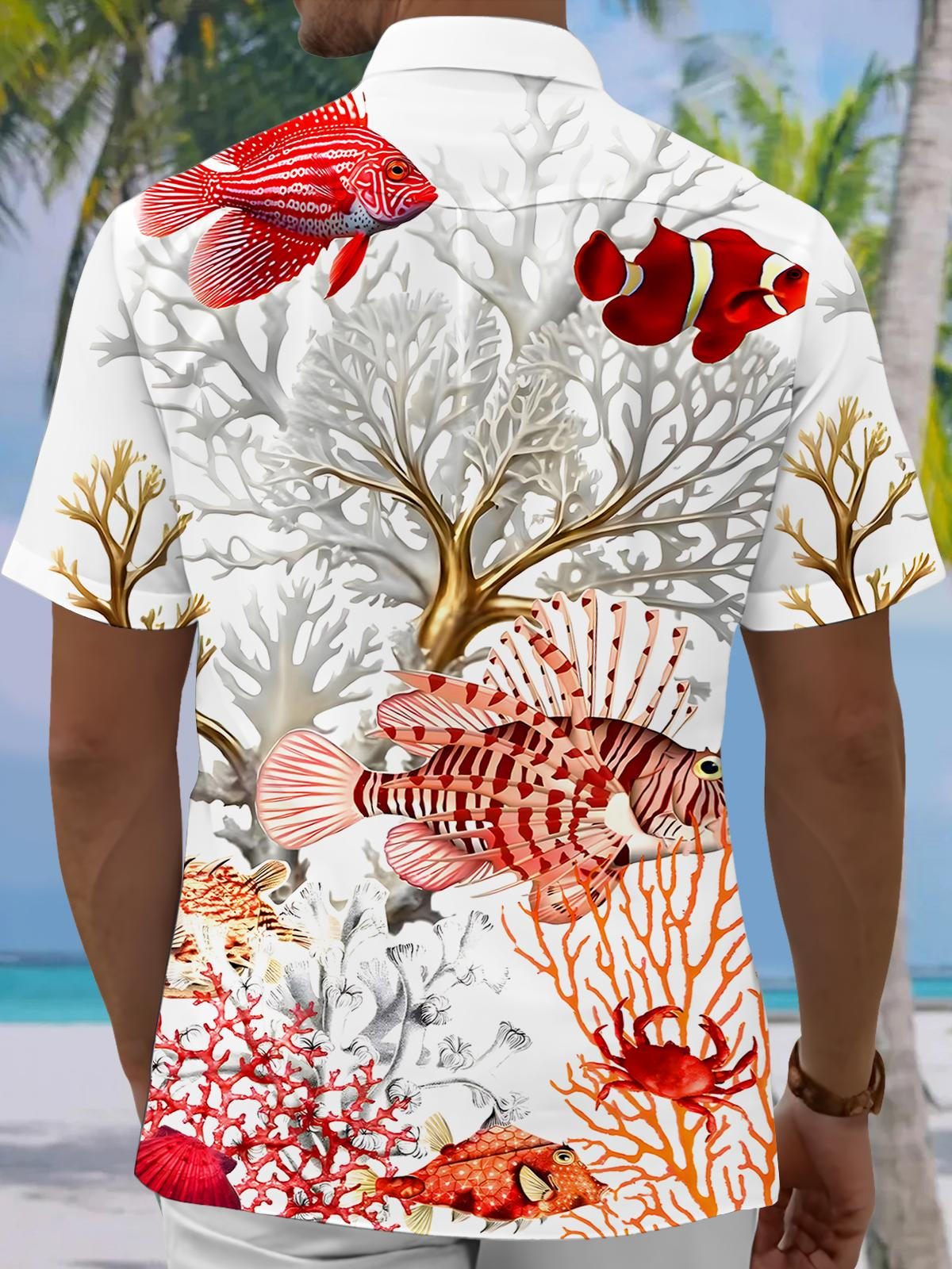 Hawaiian Fish Crab Men's Pocket Short Sleeve Shirts