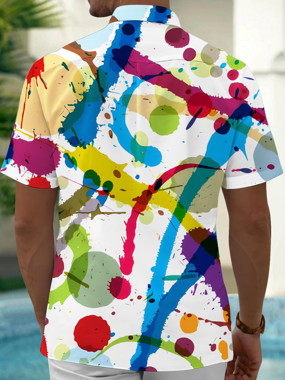 Splash Ink Print Men's Pocket Short Sleeve Shirts