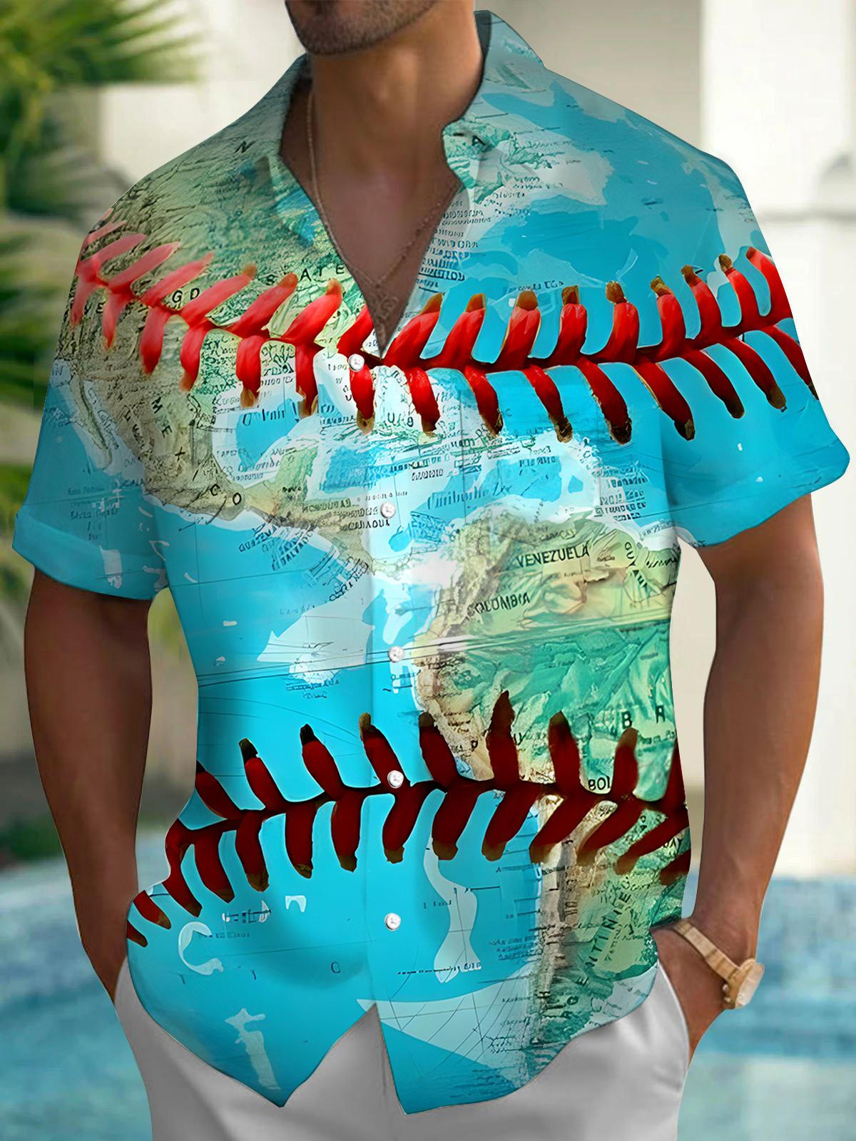 Baseball Earth Men's Pocket Short Sleeve Shirts