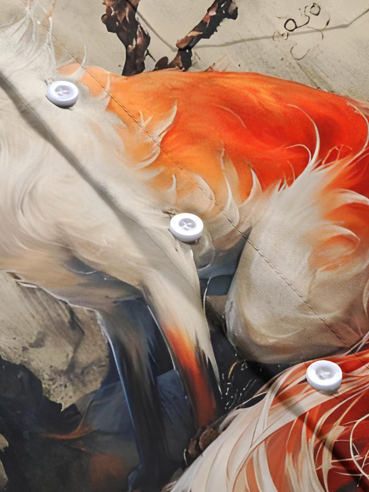 Fox Floral Print Men's Pocket Short Sleeve Shirts