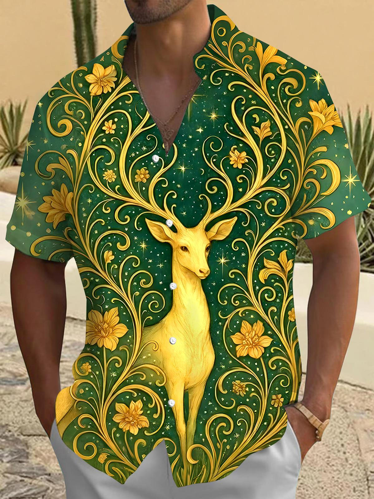 Retro Deer Men's Pocket Short Sleeve Shirts