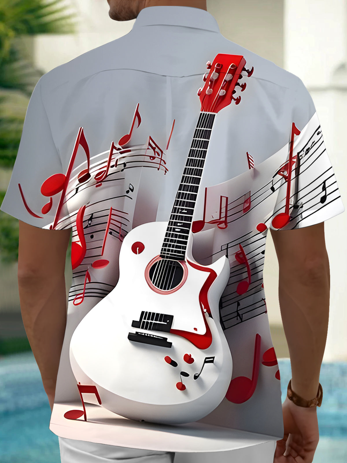 Guitar Musical Note Men's Pocket Short Sleeve Shirts