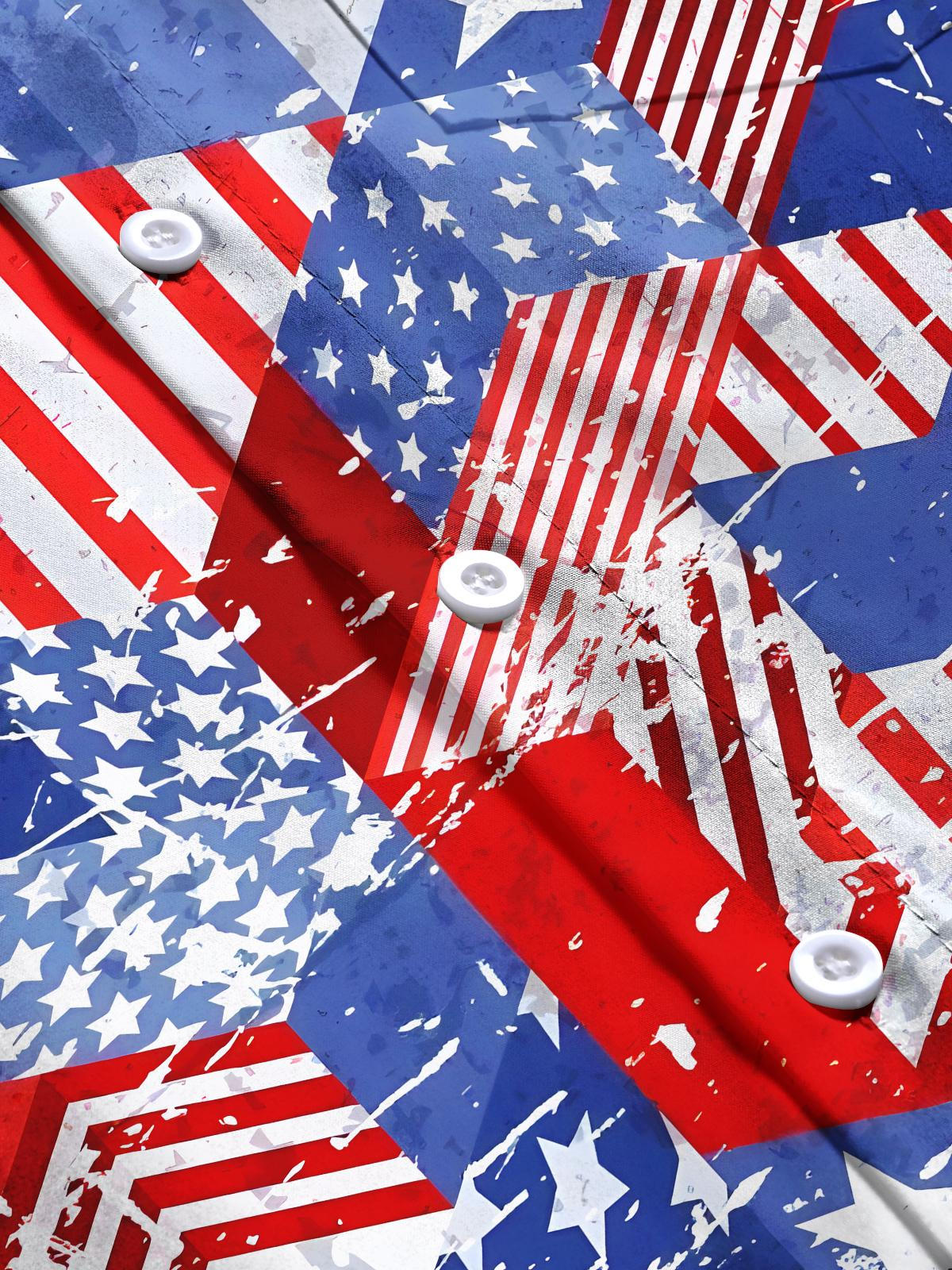 Independence Day American Flag Men's Pocket Short Sleeve Shirts