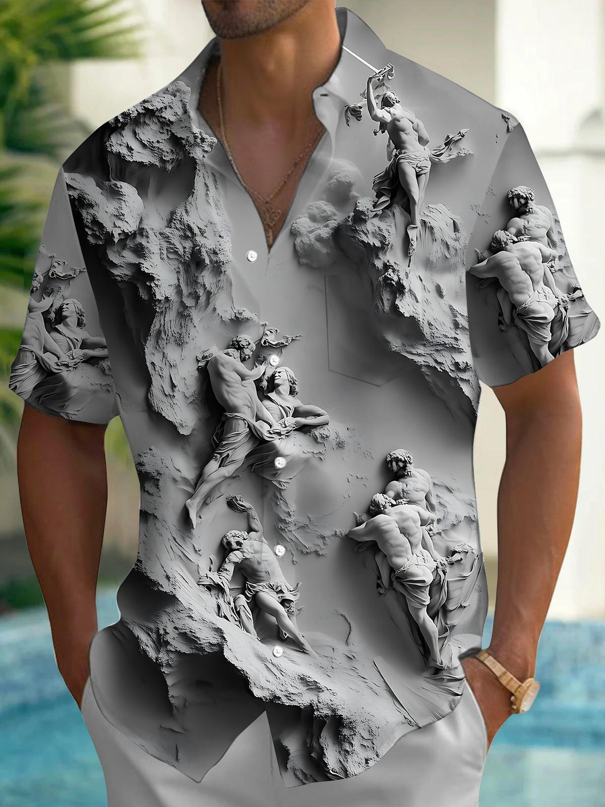 Sculpture Art Print Men's Pocket Short Sleeve Shirts