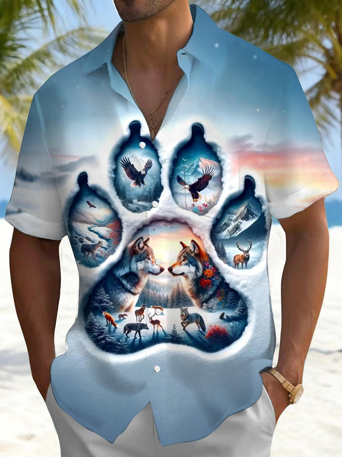 Animal Print Men's Pocket Short Sleeve Shirts