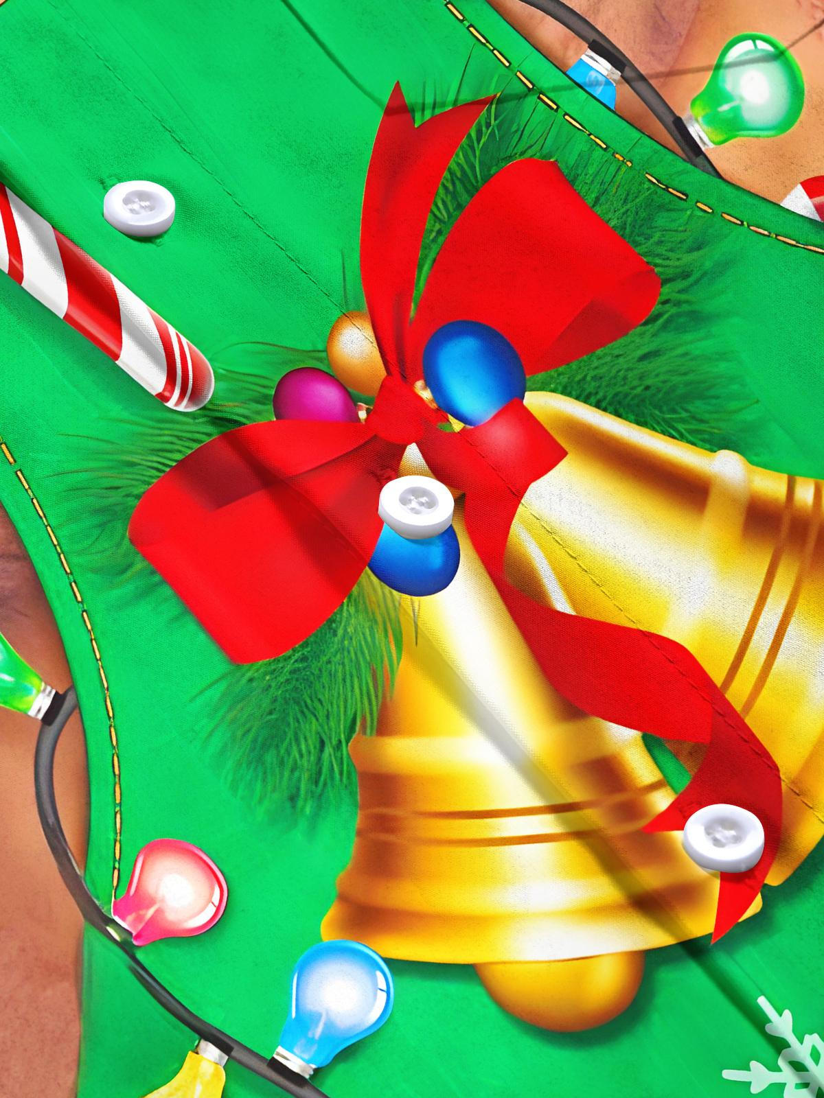 Fun Christmas Bell Snowflakes Vest Structure Xmas Men's Pocket Short Sleeve Shirts