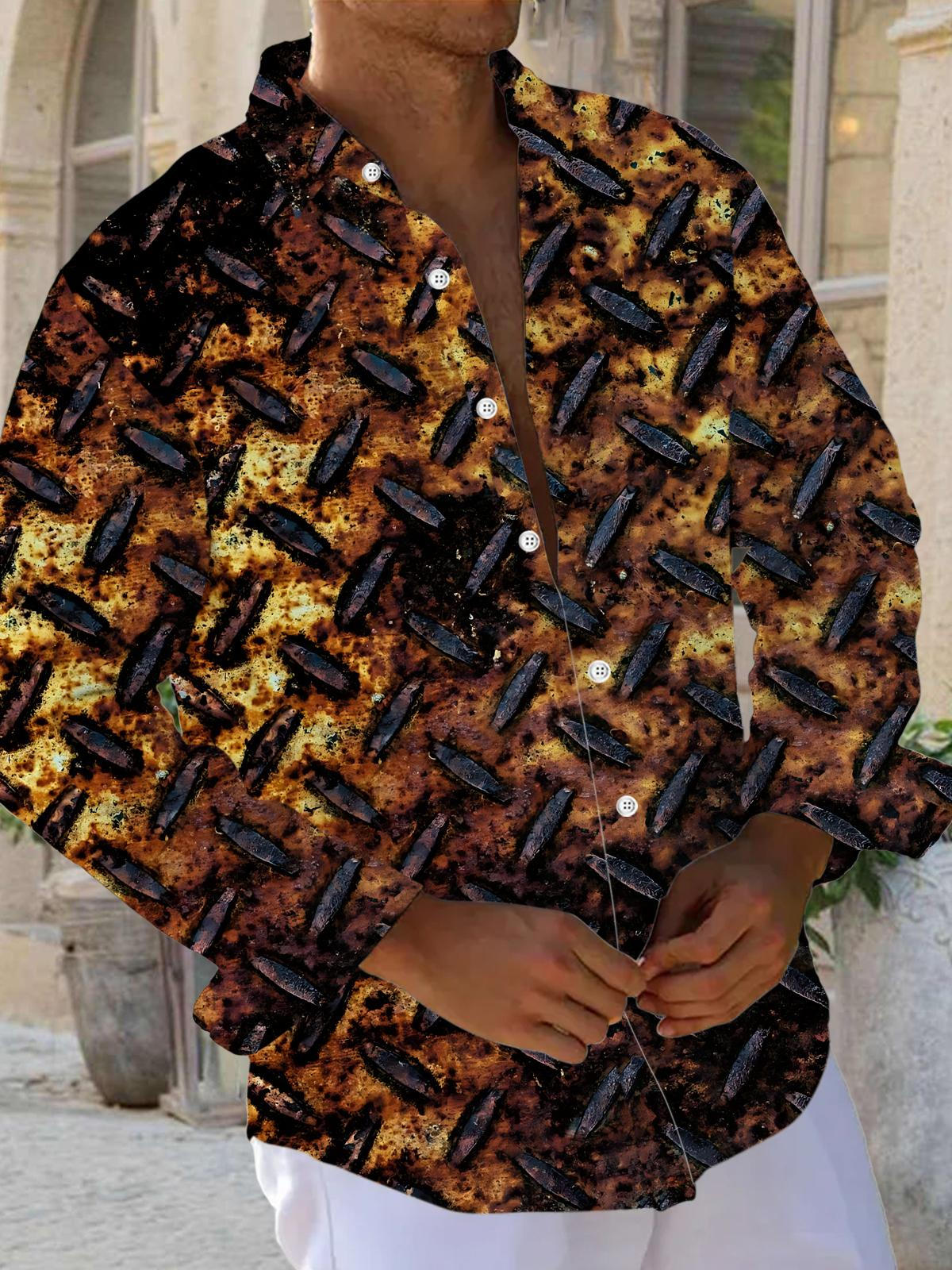 Vintage Rust Print Men's Pocket Long Sleeve Shirts