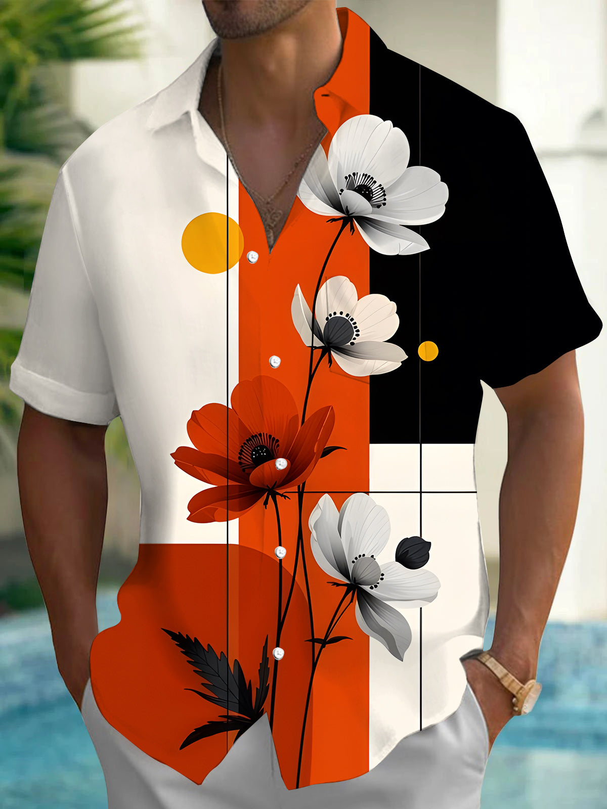 Floral Men's Pocket Short Sleeve Shirts