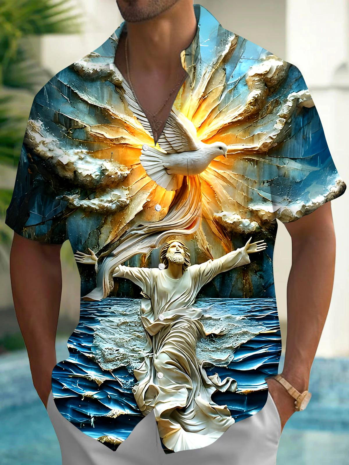 Jesus White Dove Men's Pocket Short Sleeve Shirts