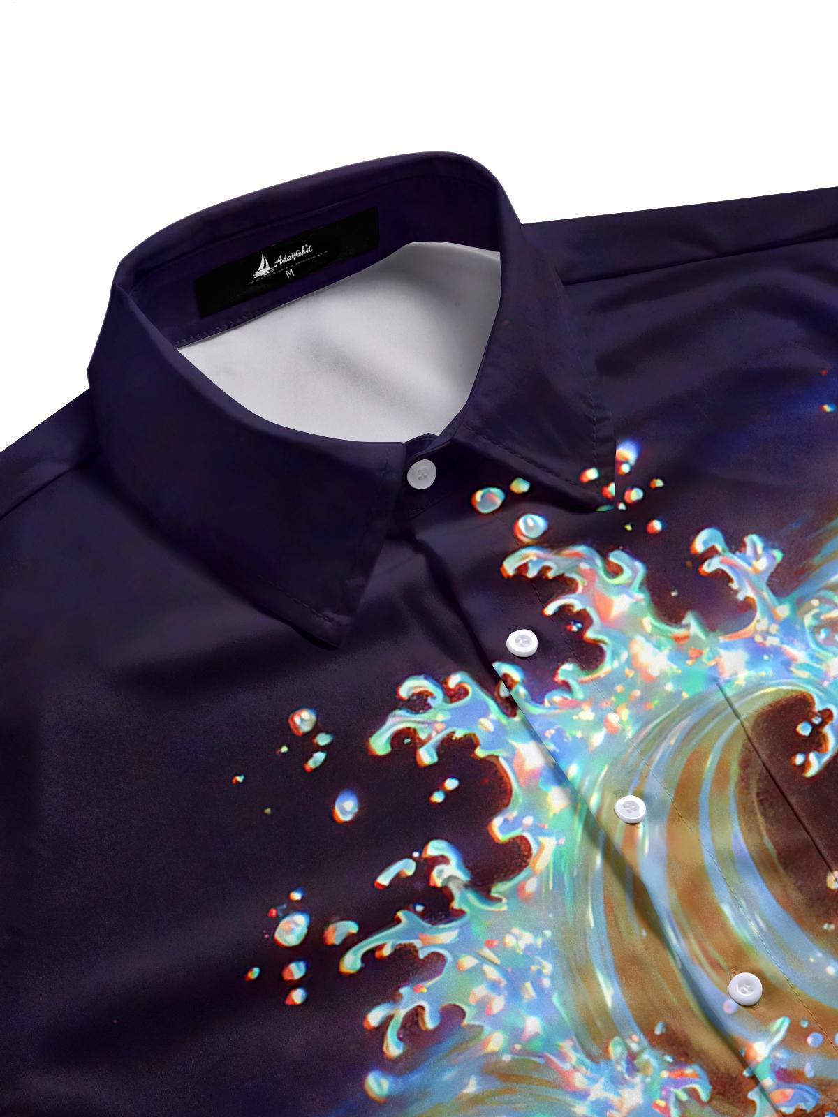 Wave Print Men's Pocket Short Sleeve Shirts