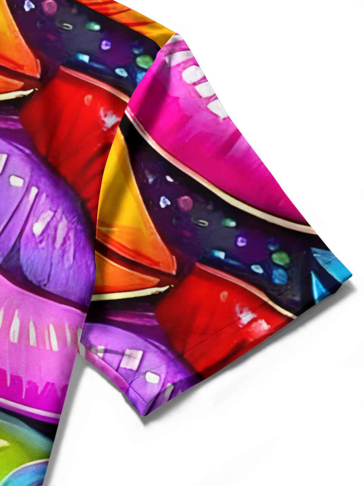 Lip Print Men's Pocket Short Sleeve Shirts