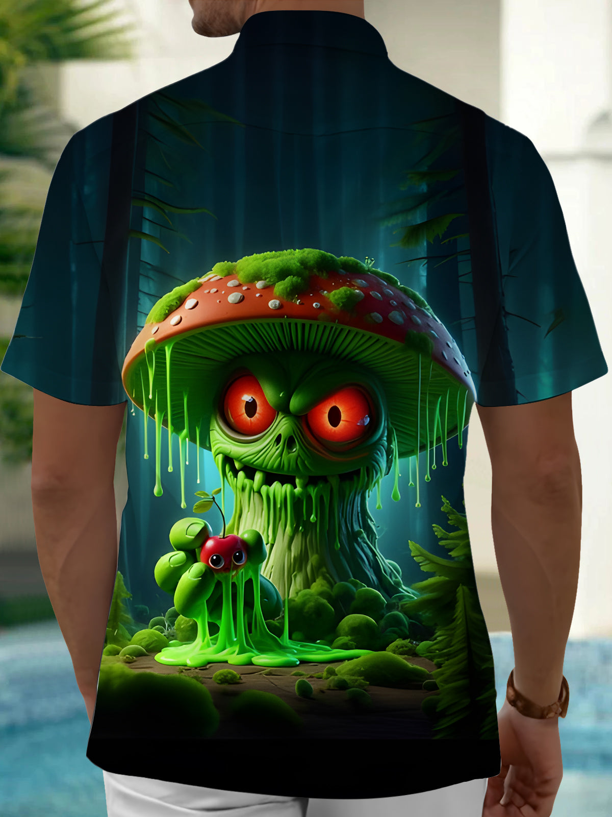 Mushroom Print Men's Pocket Short Sleeve Shirts