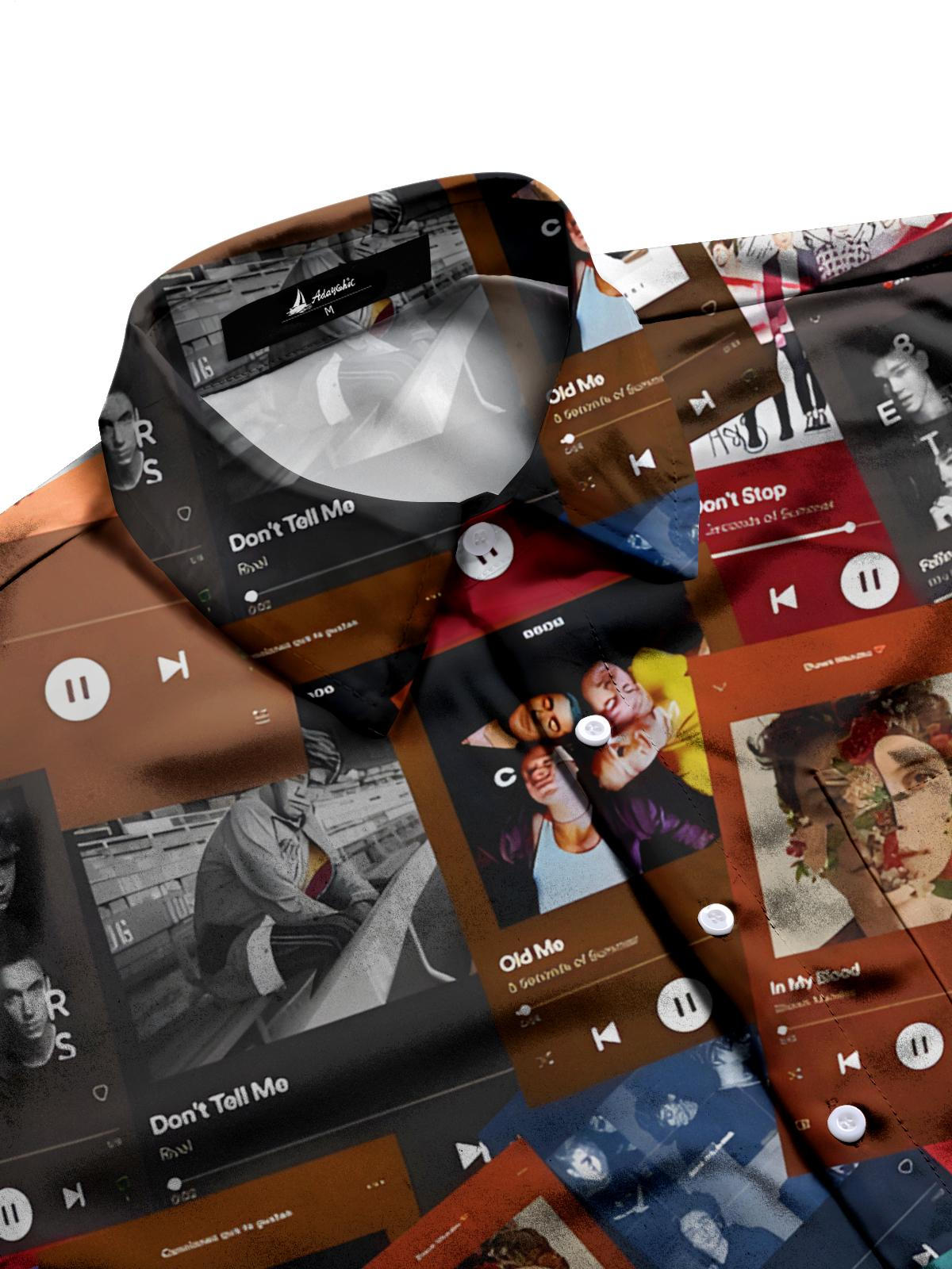 Music Print Men's Pocket Short Sleeve Shirts