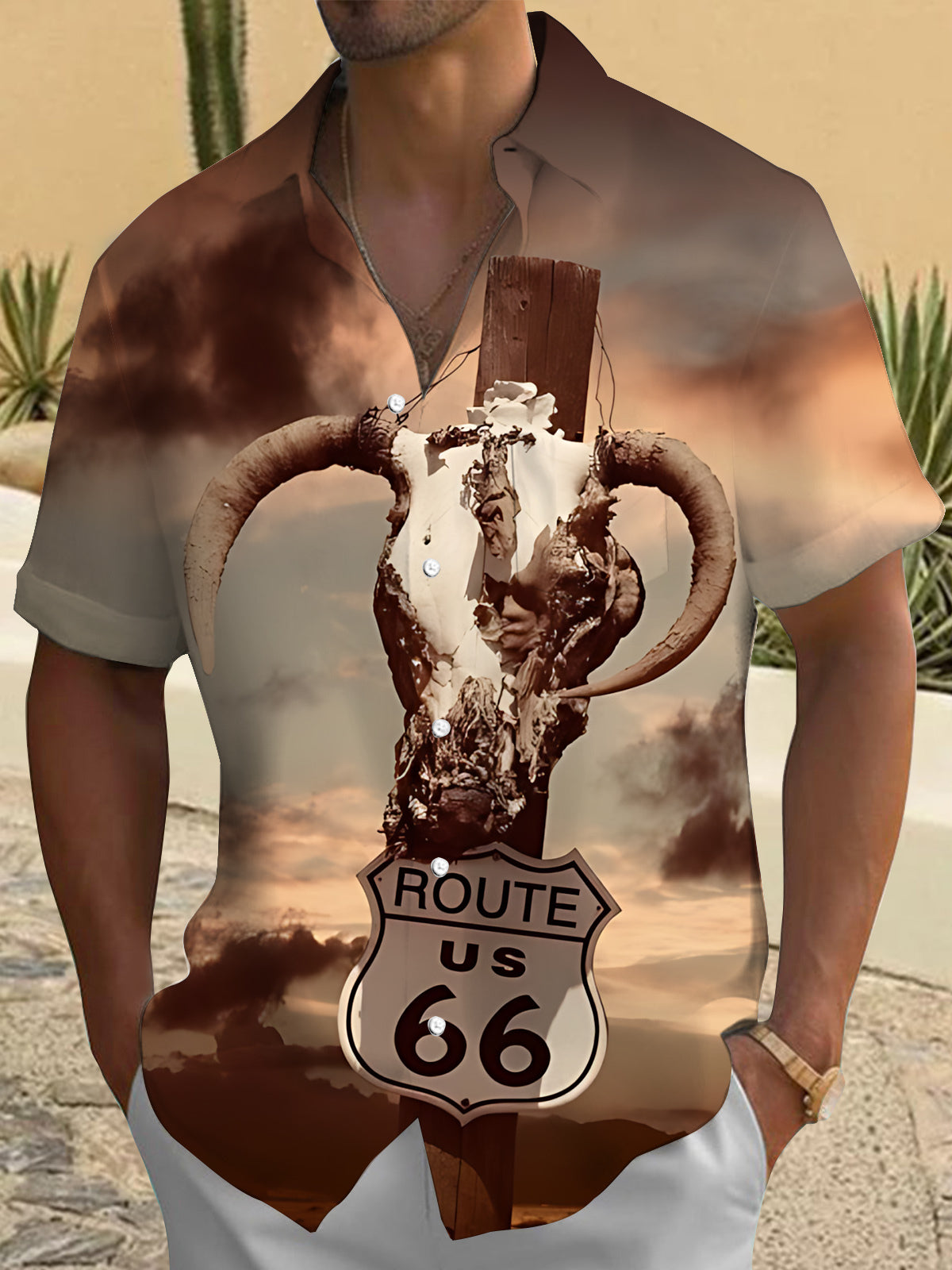 Route 66 Print Men's Pocket Short Sleeve Shirts