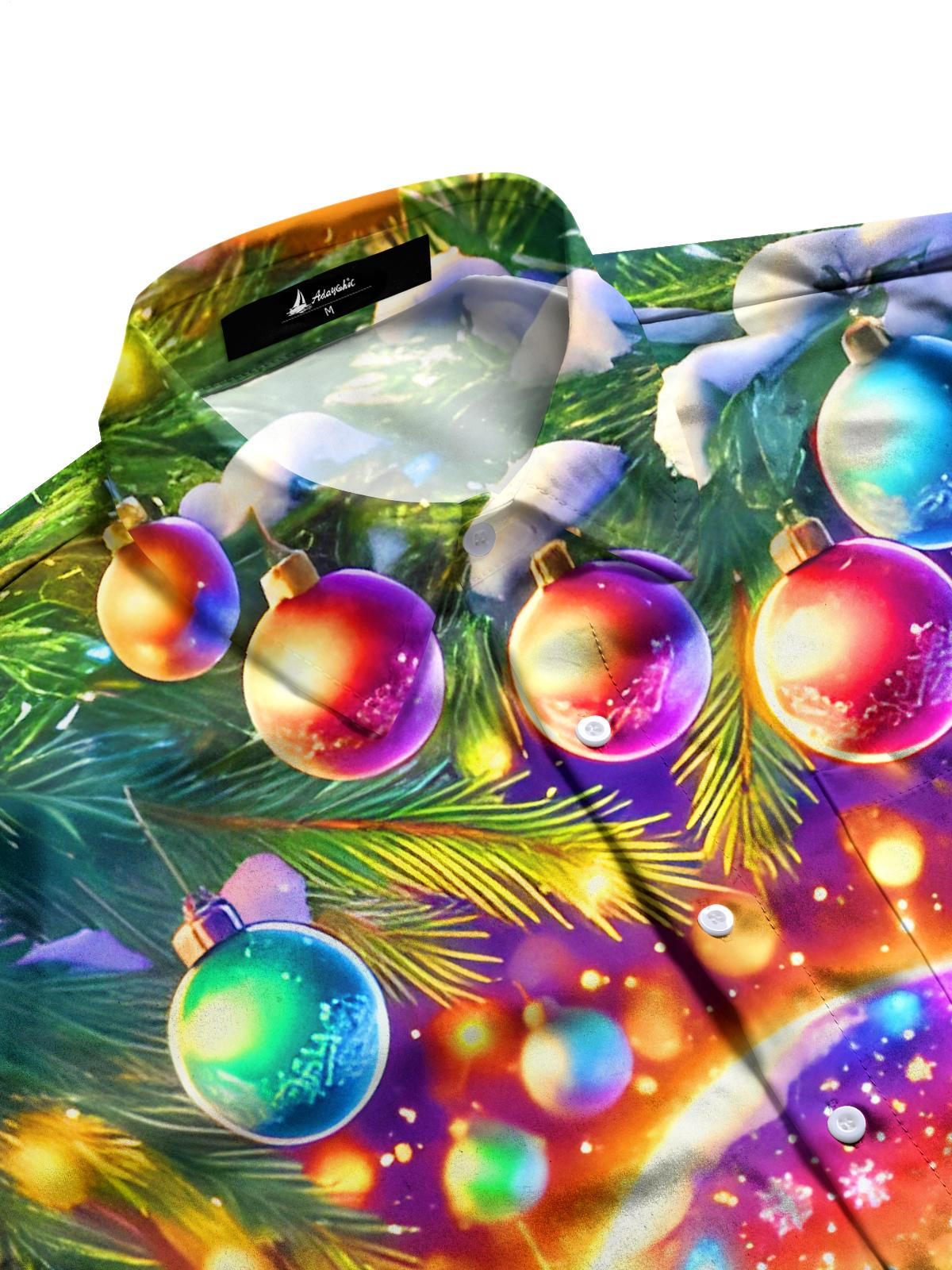 Christmas Tree Lights Crystal Ball Xmas Men's Pocket Short Sleeve Shirts