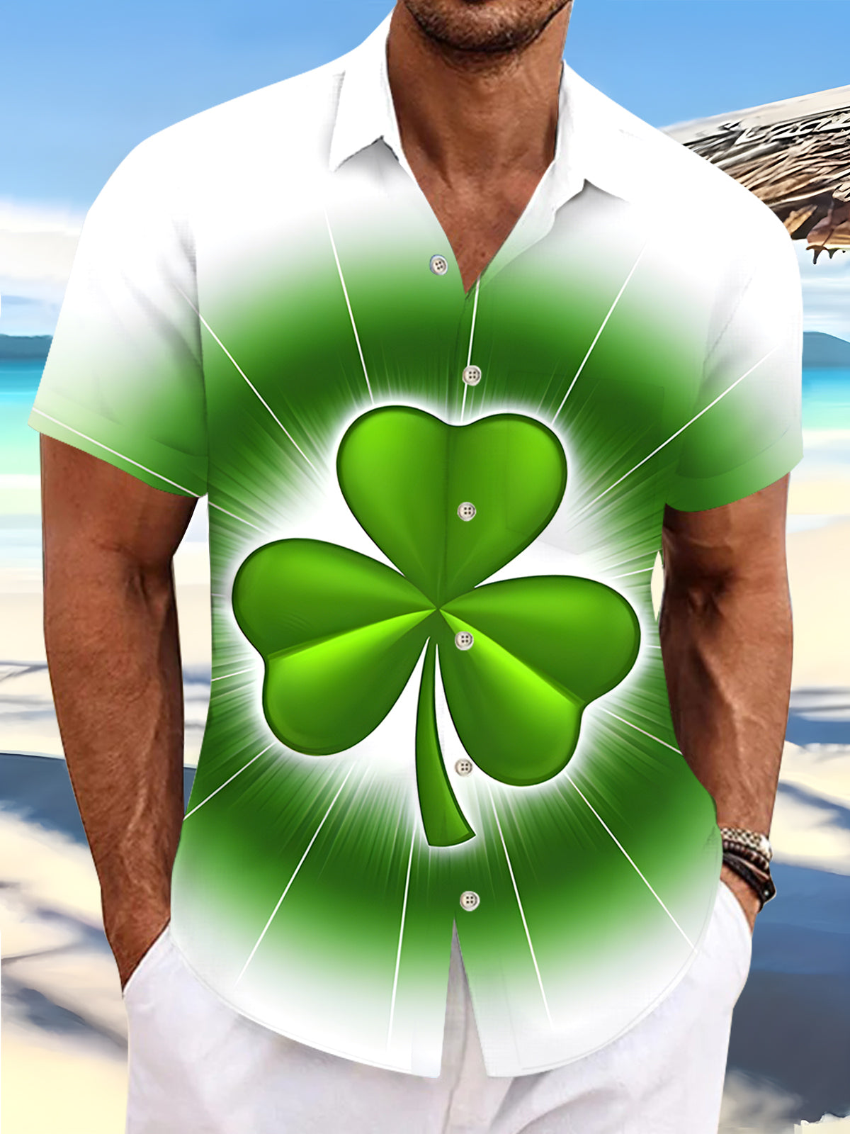 Four-leaf Clover Men's Pocket Short Sleeve Shirts