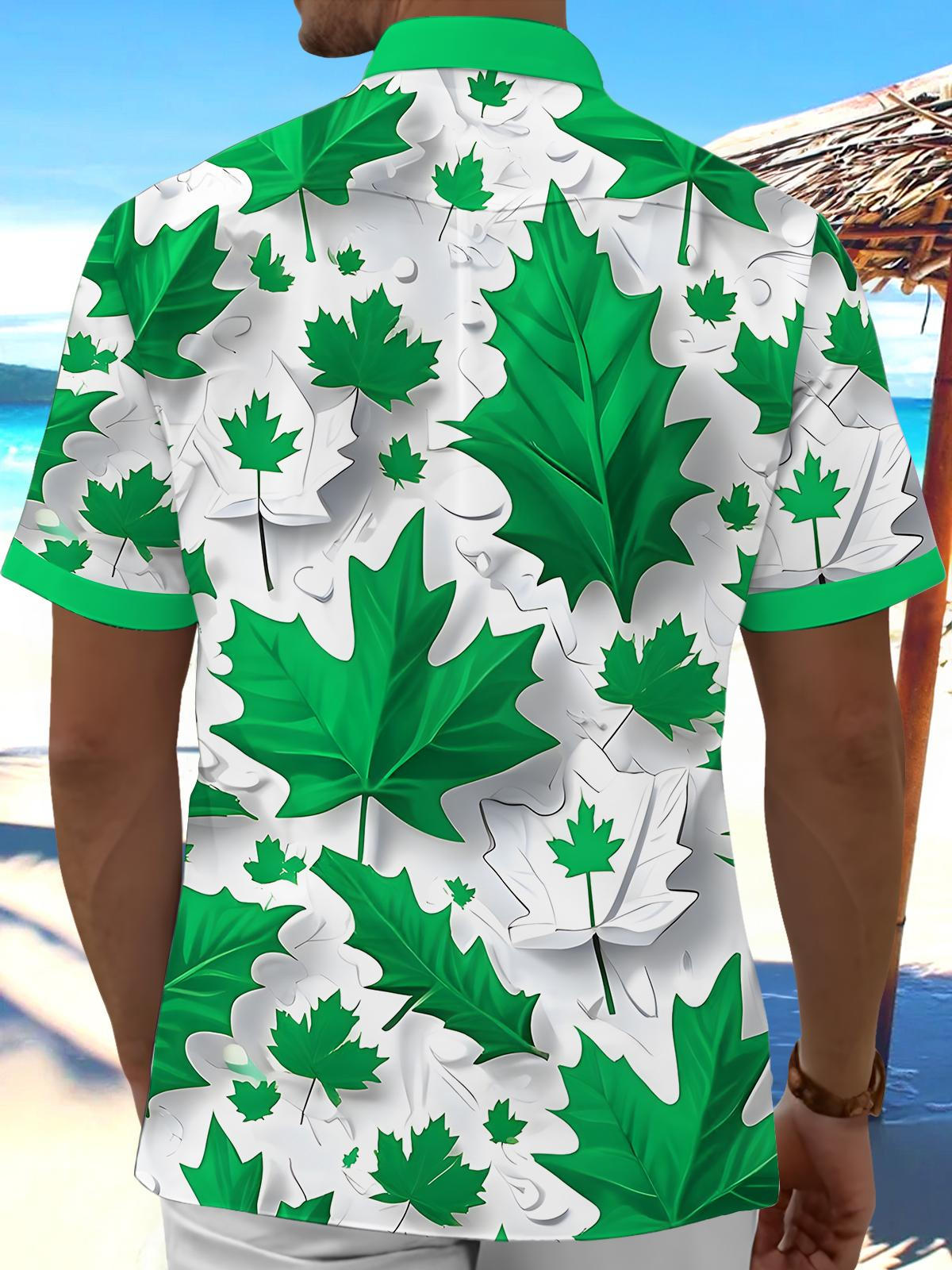 Leaf Print Men's Pocket Short Sleeve Shirts