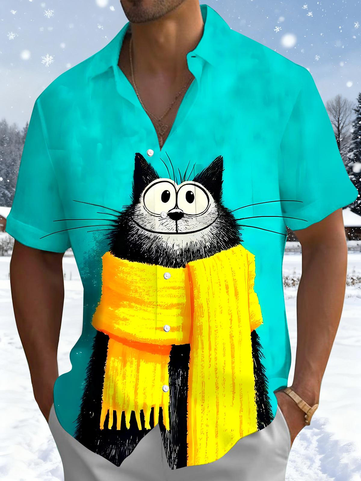 Funny Cat Men's Pocket Short Sleeve Shirts