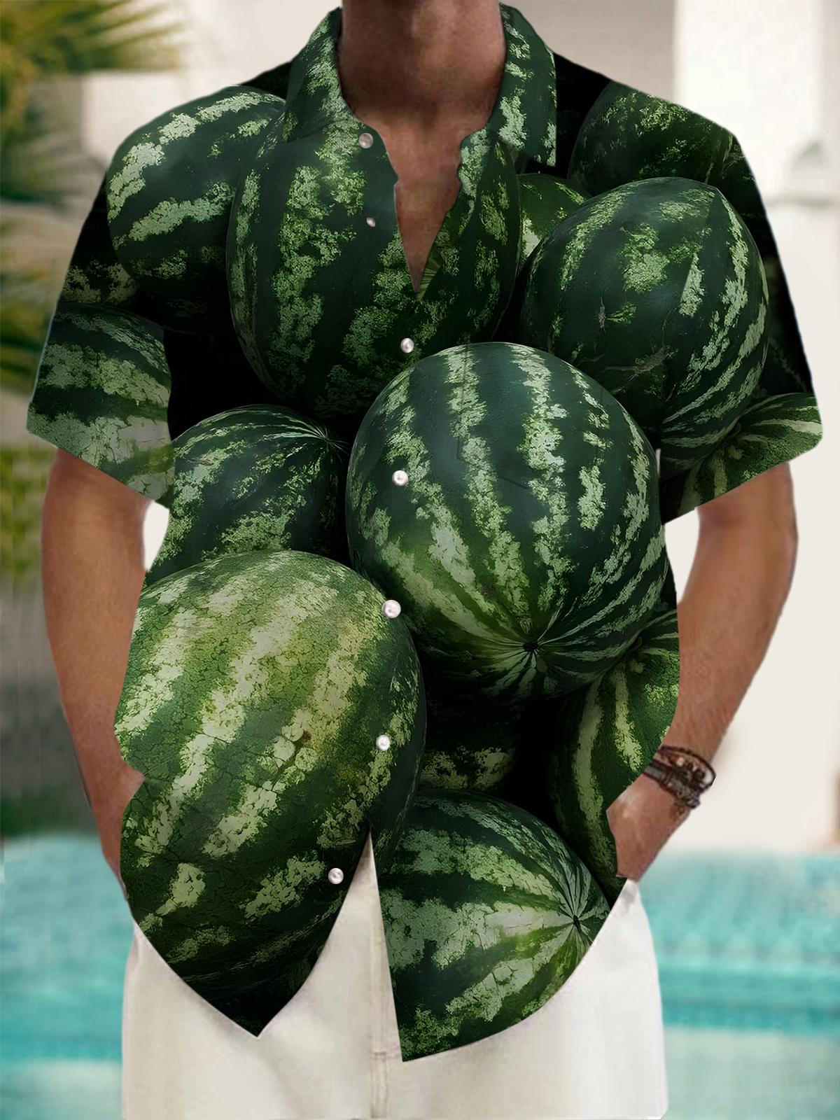 Watermelon Print Men's Pocket Short Sleeve Shirts