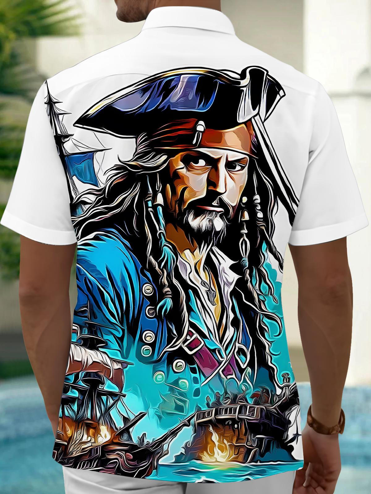 Pirate Ship Print Men's Pocket Short Sleeve Shirts