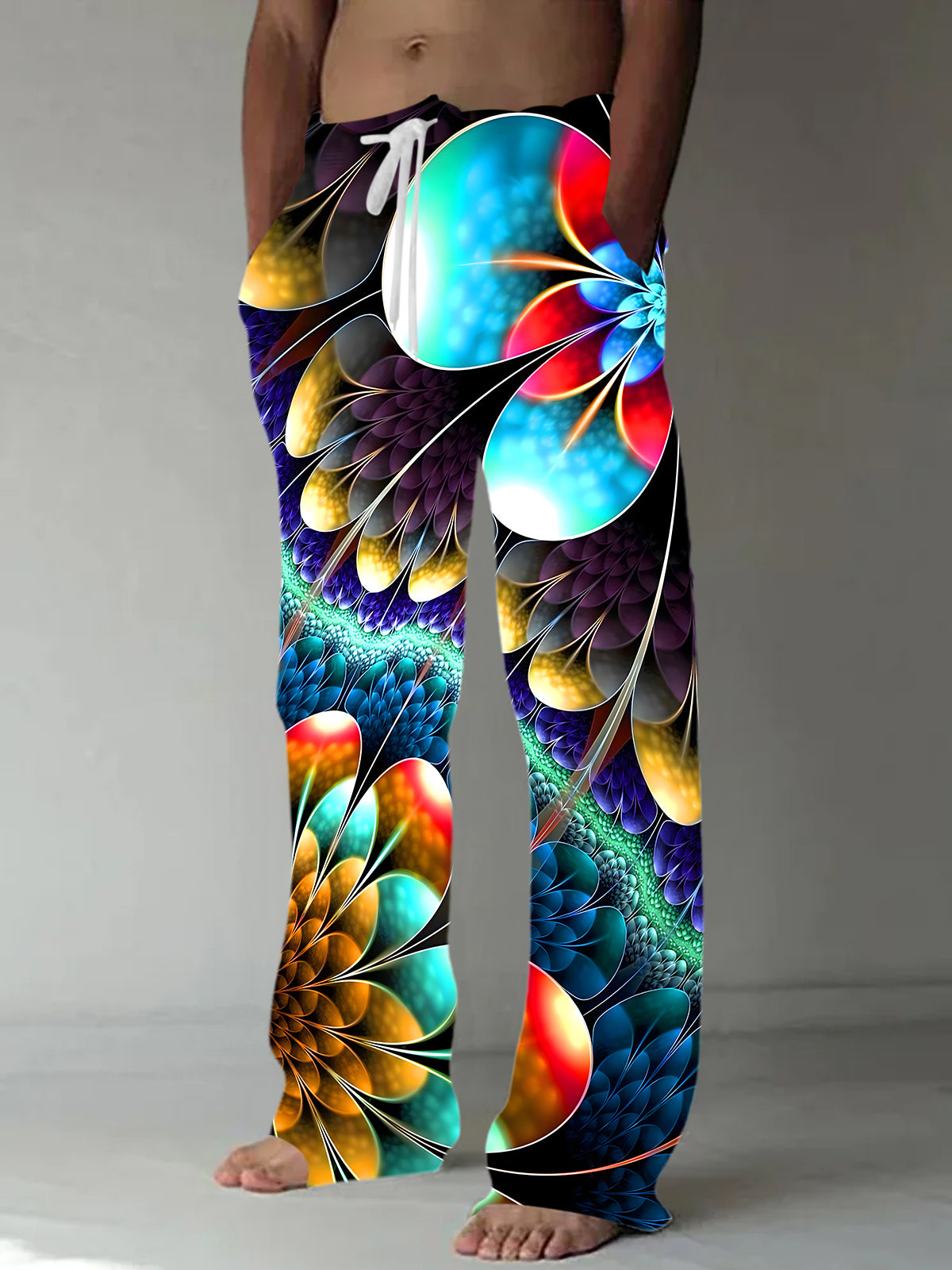 Psychedelic Colorful Floral Men's Casual Elastic Waist Pants