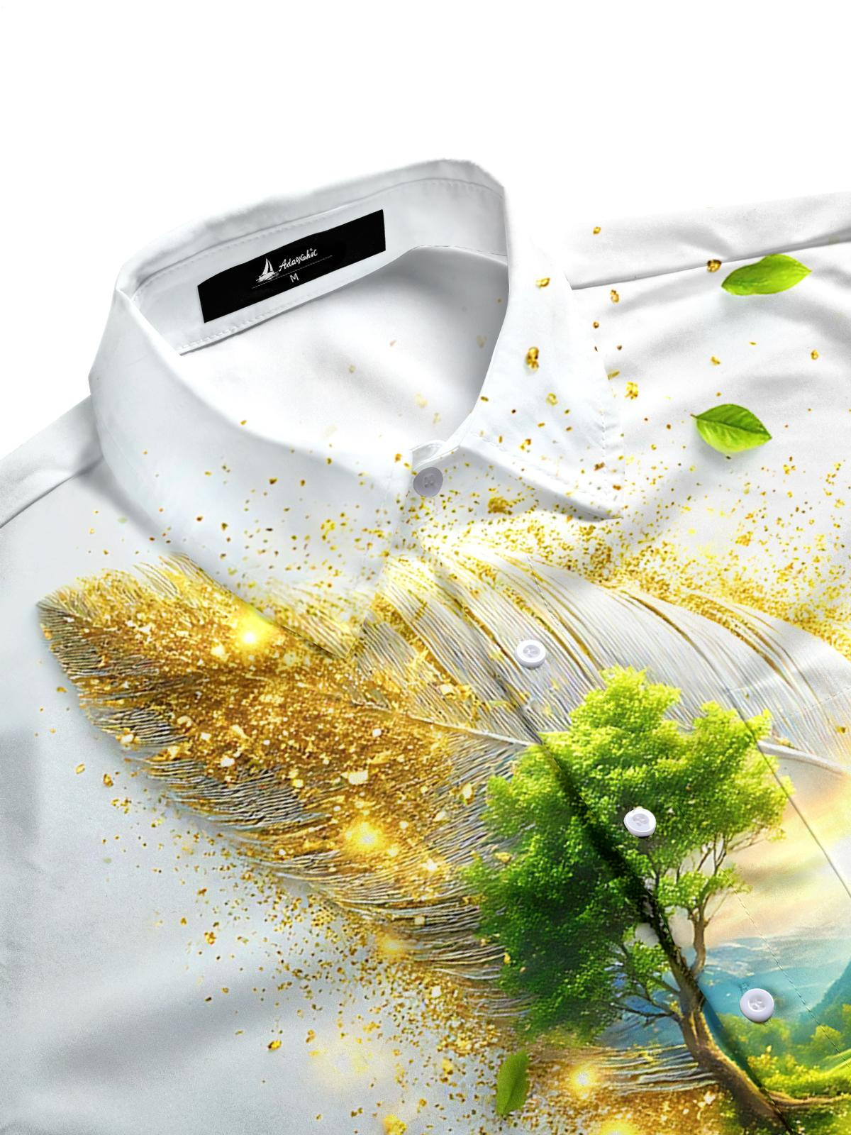 Feather Tree Print Men's Pocket Short Sleeve Shirts