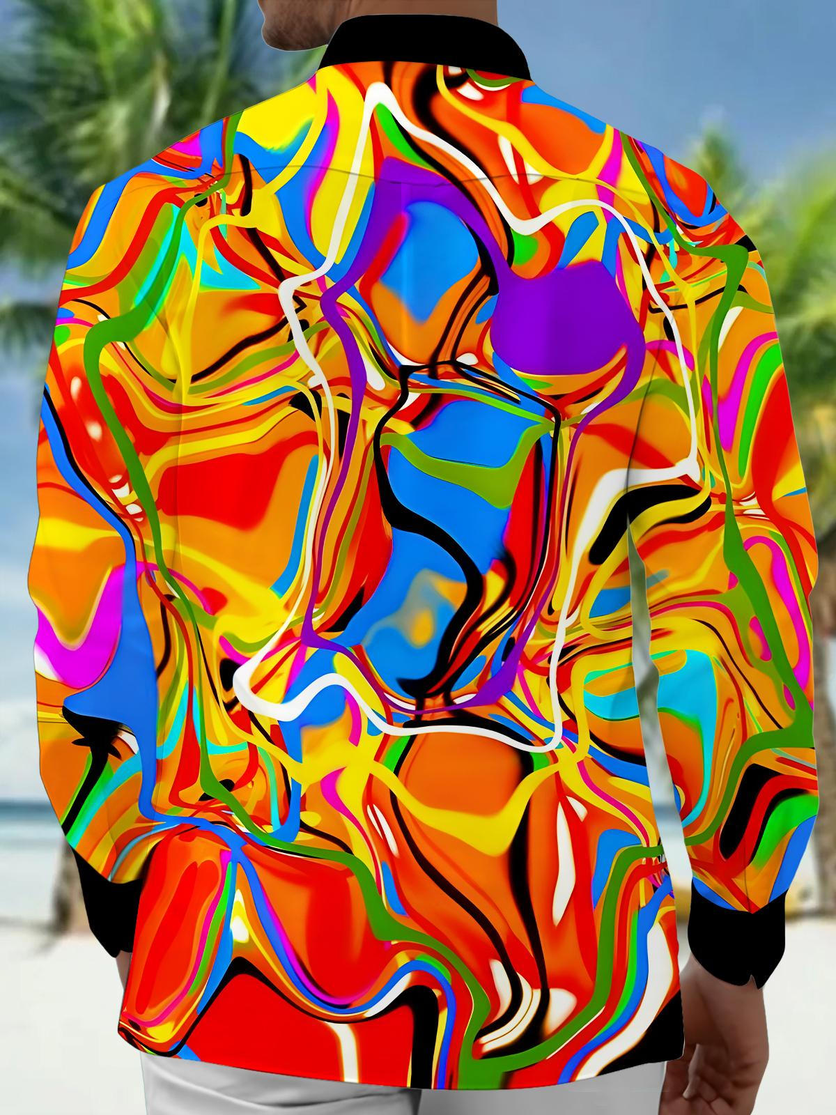 Colorful Tie Dye Abstract Men's Pocket Long Sleeve Shirts