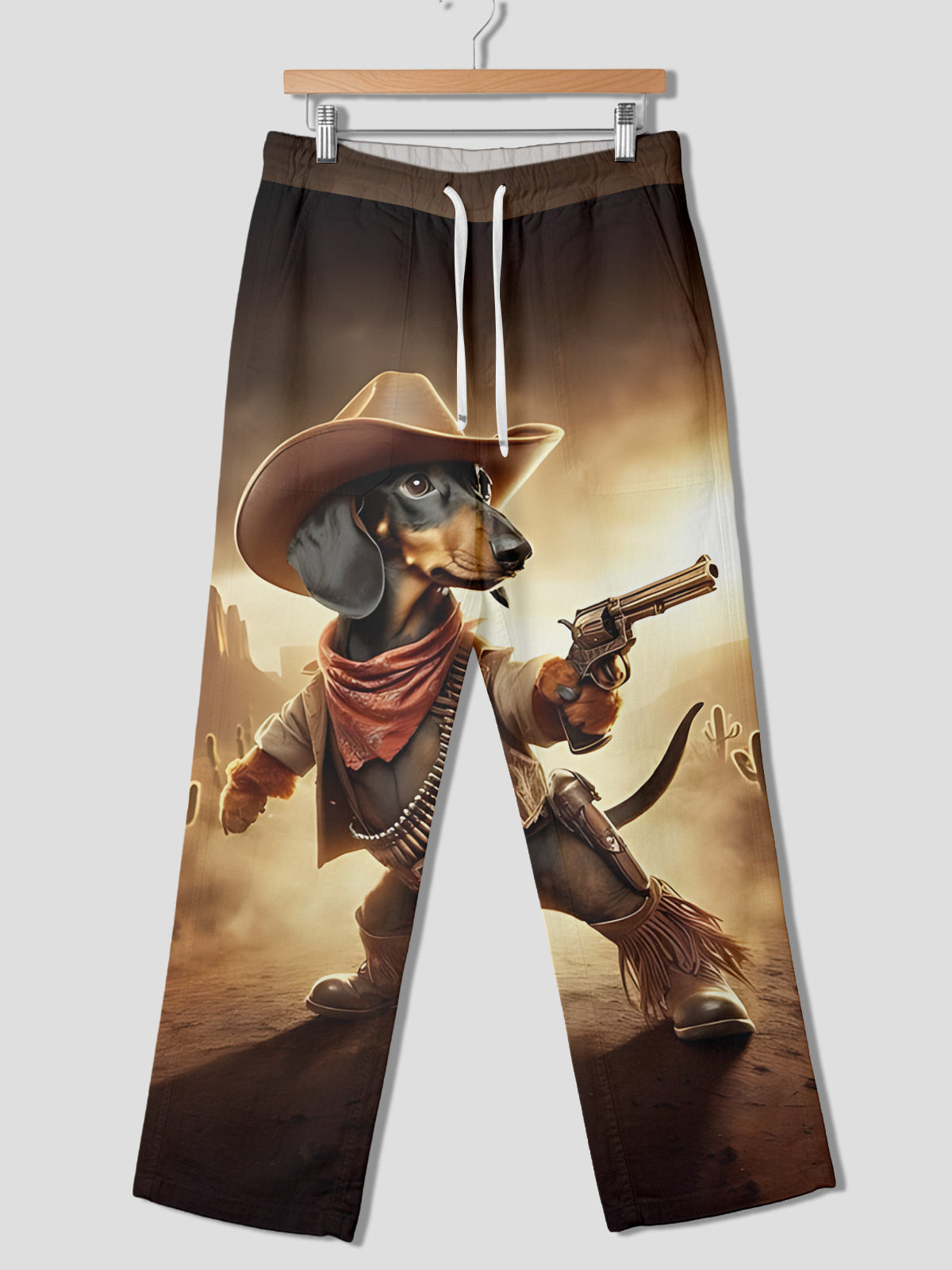Western Cowboy Dachshund Print Men's Casual Elastic Waist Pants