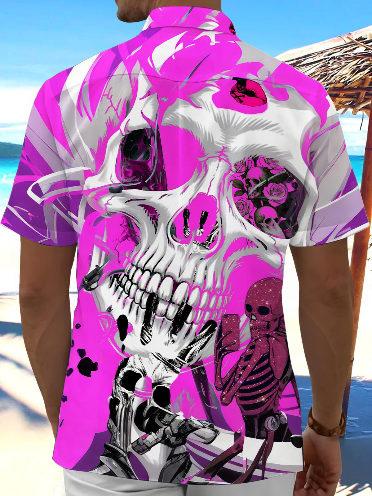 Skull Print Men's Pocket Short Sleeve Shirts