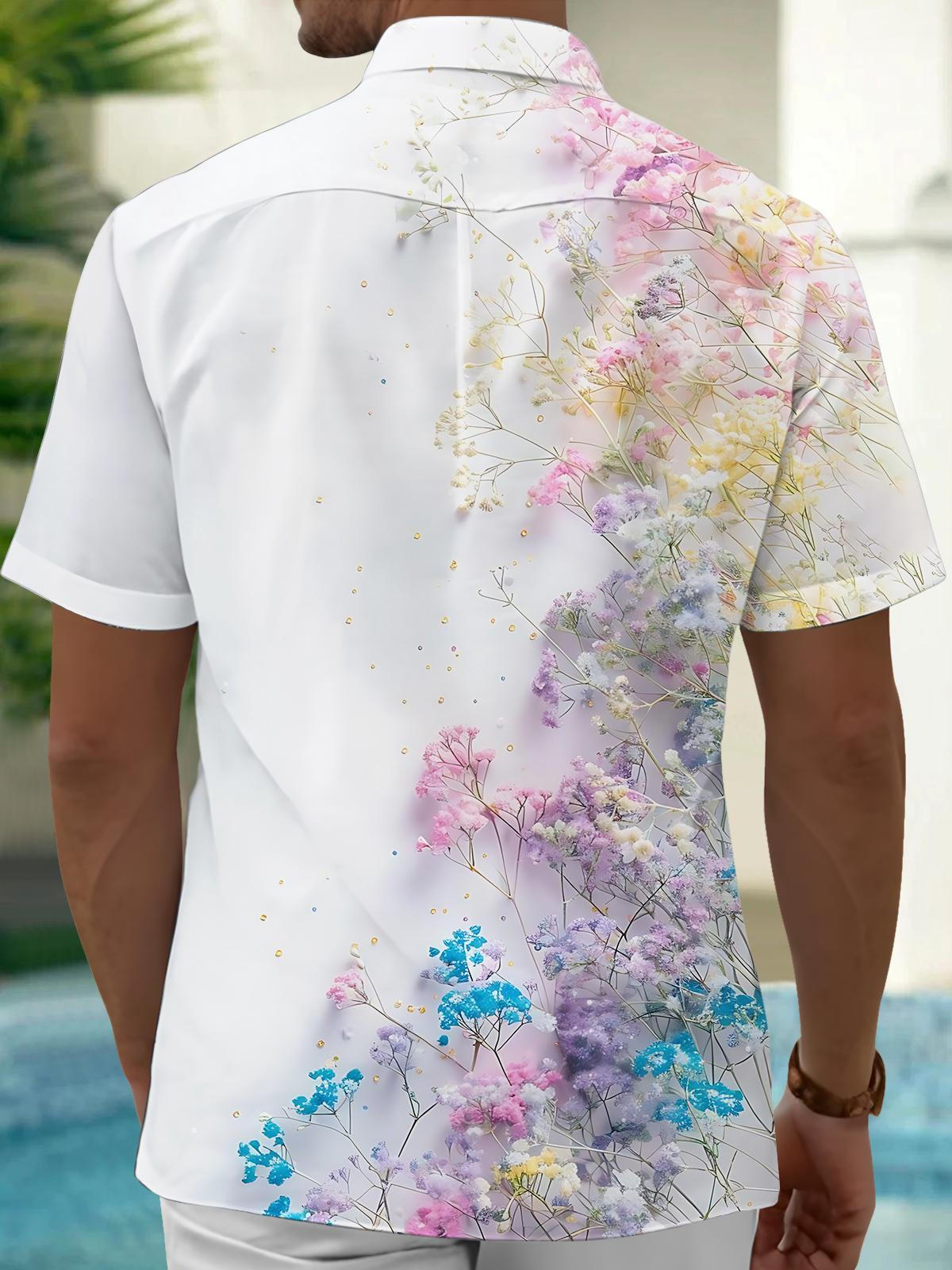 Floral Print Men's Pocket Short Sleeve Shirts