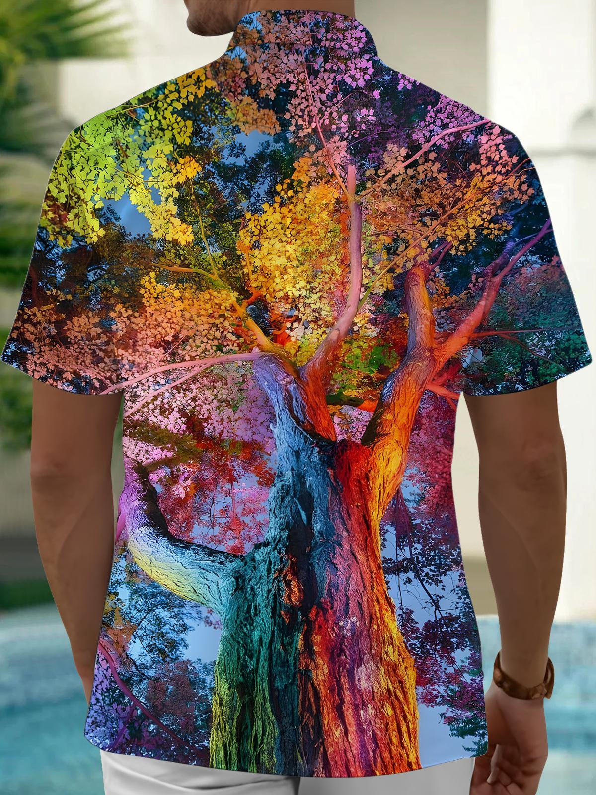 Tree Print Men's Pocket Short Sleeve Shirts