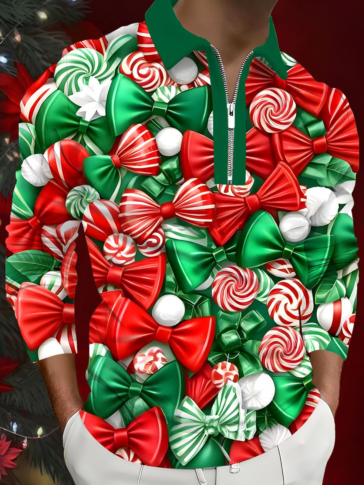 Candy Men's Long Sleeve Zipper Polo