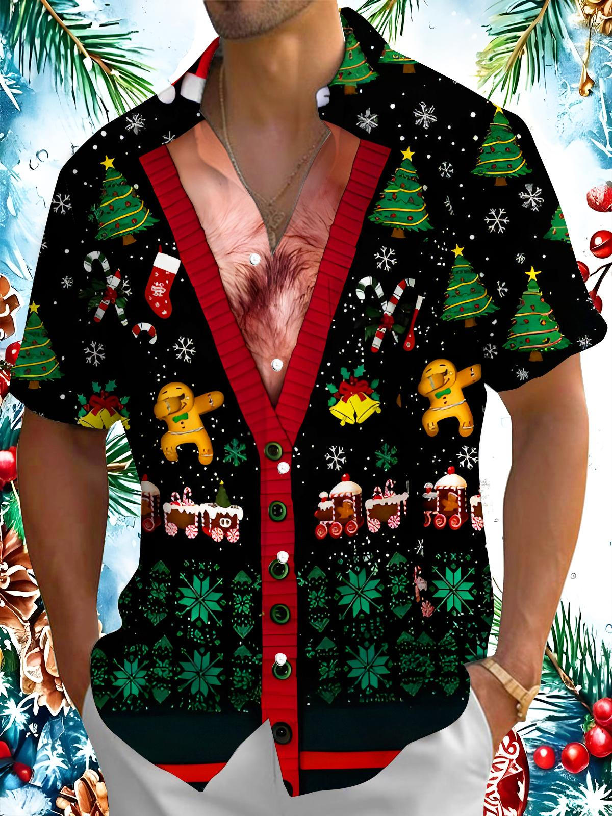 Funny Gingerbread Men Christmas Trees Snowflakes Xmas Men's Pocket Short Sleeve Shirts