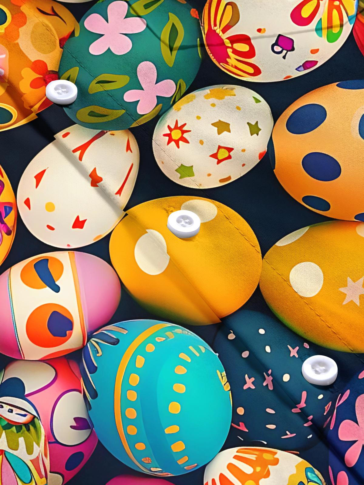 Easter Egg Print Men's Pocket Short Sleeve Shirts