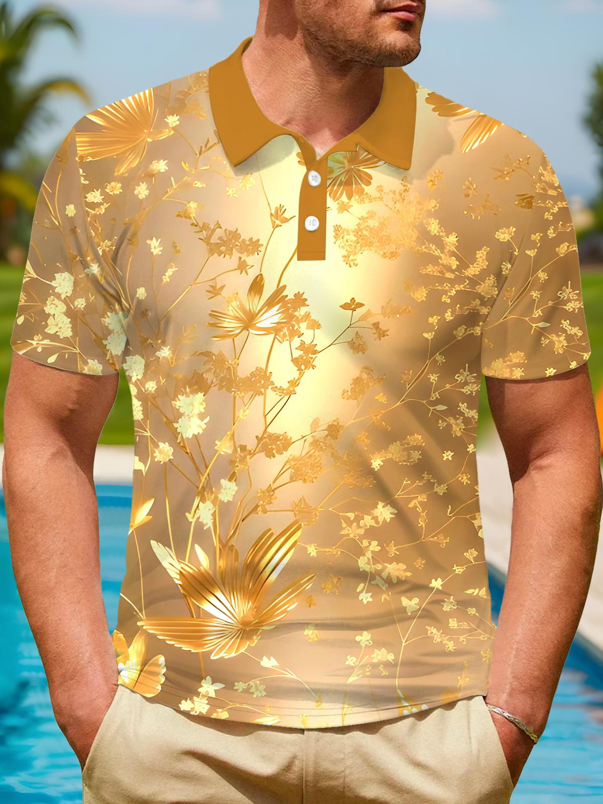 Floral Men's Short Sleeve Button Polo Shirt