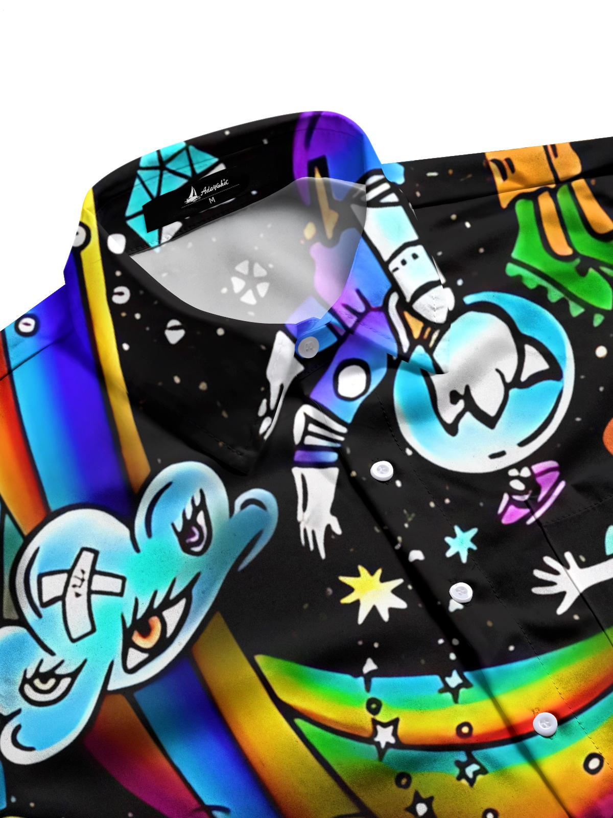 Space Art Print Men's Pocket Long Sleeve Shirts