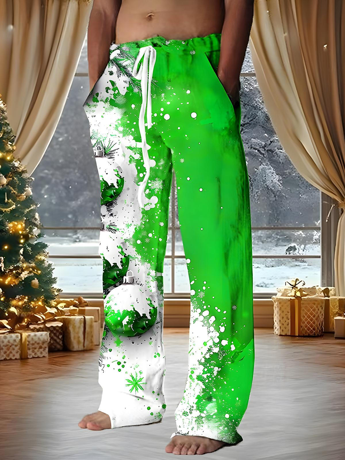 Christmas Ball Men's Casual Elastic Waist Pants
