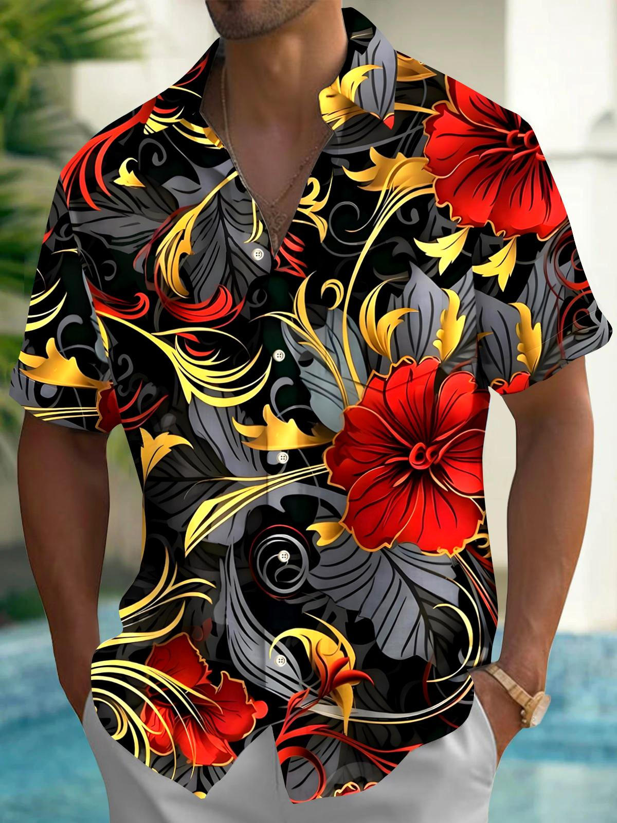 Floral Men's Pocket Short Sleeve Shirts