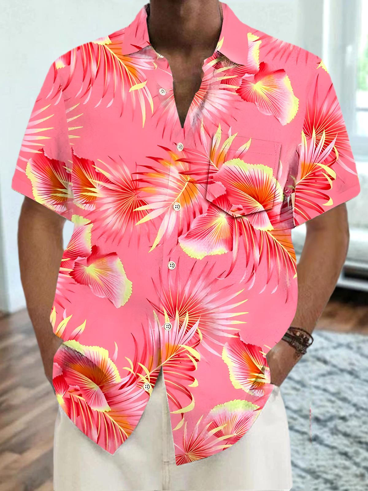 Hawaiian Leaf Men's Pocket Short Sleeve Shirts